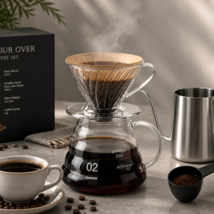 مجموعة قهوة v60 kit السيرفر+الدريبر+كيتل صب ستنالس ستيل +معلقة معيارية